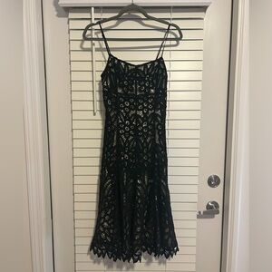 Betsey Johnson Black Lace Midi Dress with Scalloped Hem